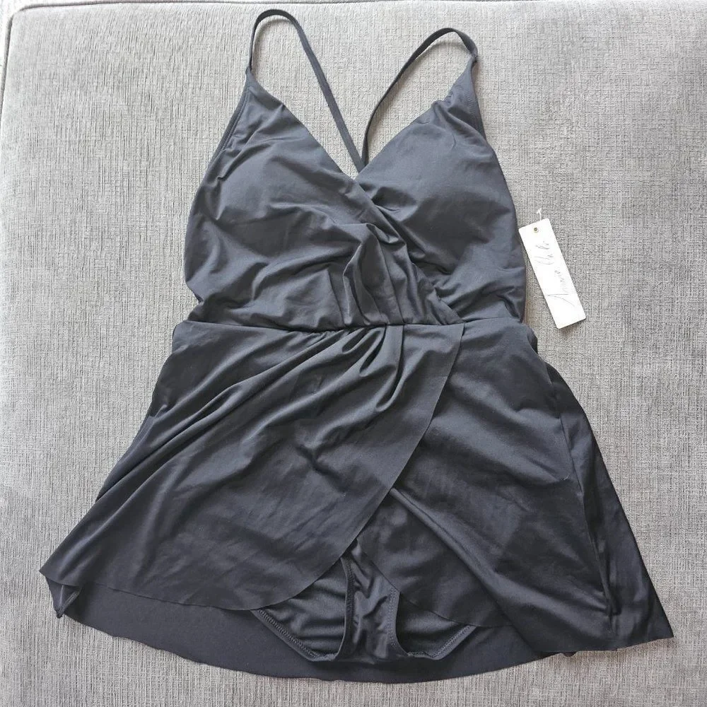Anne Cole Swim Dress With Skirted Bottom Black For Women's Size 16